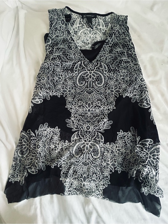 INC International Concepts Tops - INC International Concepts Black and White Lace-Print V-Neck Tank